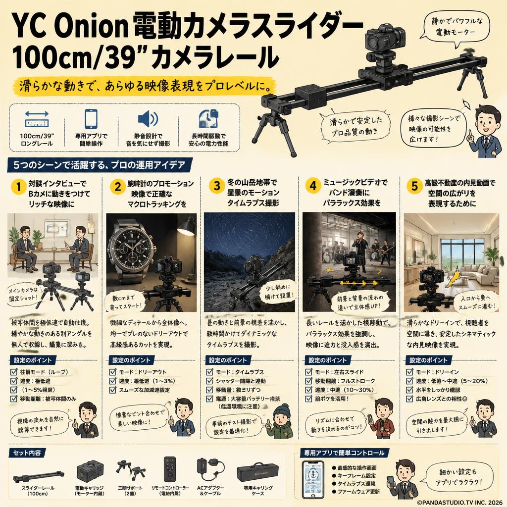 YC Onion電動カメラスライダー100cm/39"カメラレール 用途