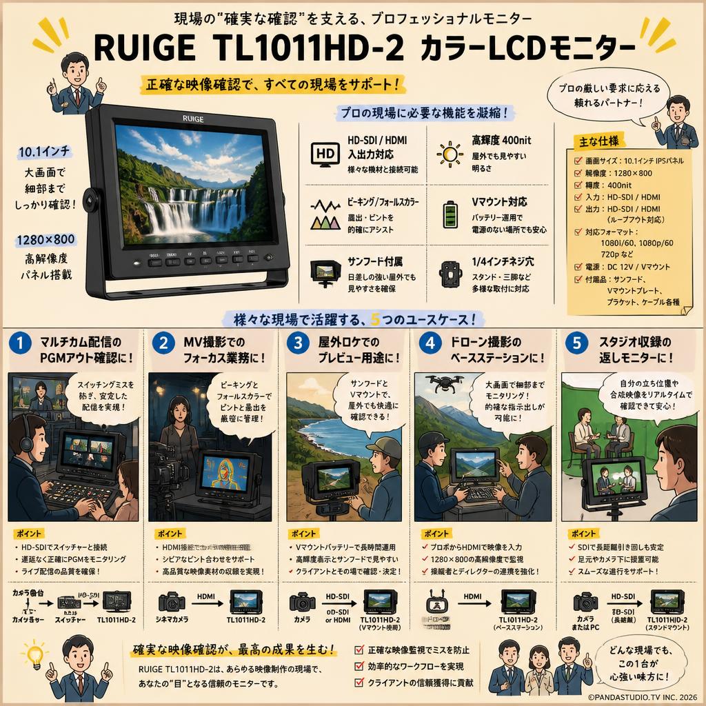 RUIGE TL1011HD-2 カラーLCDモニター 用途
