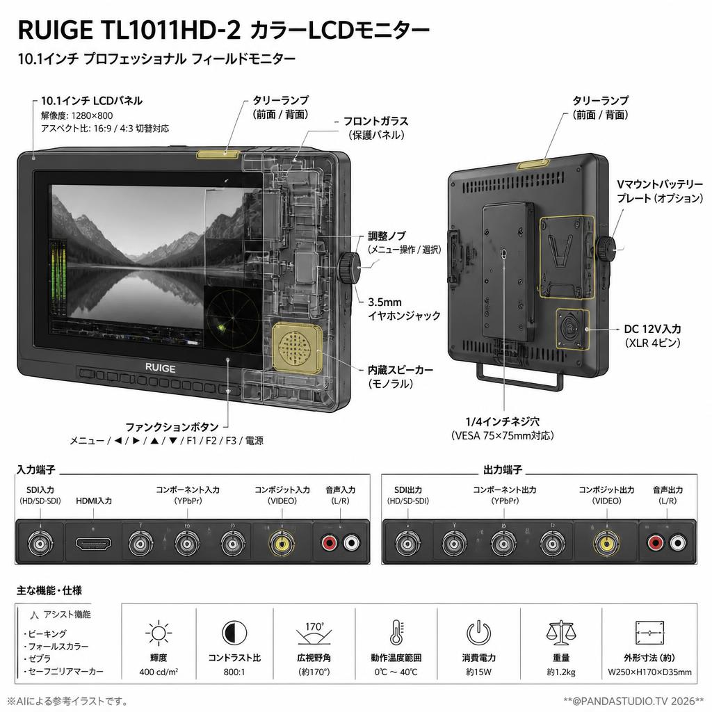RUIGE TL1011HD-2 カラーLCDモニター スペック