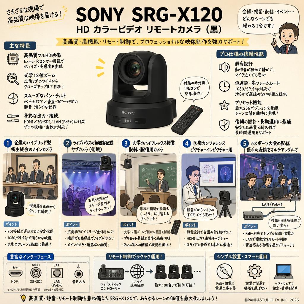 SONY SRG-X120 HD カラービデオ リモートカメラ 黒 用途