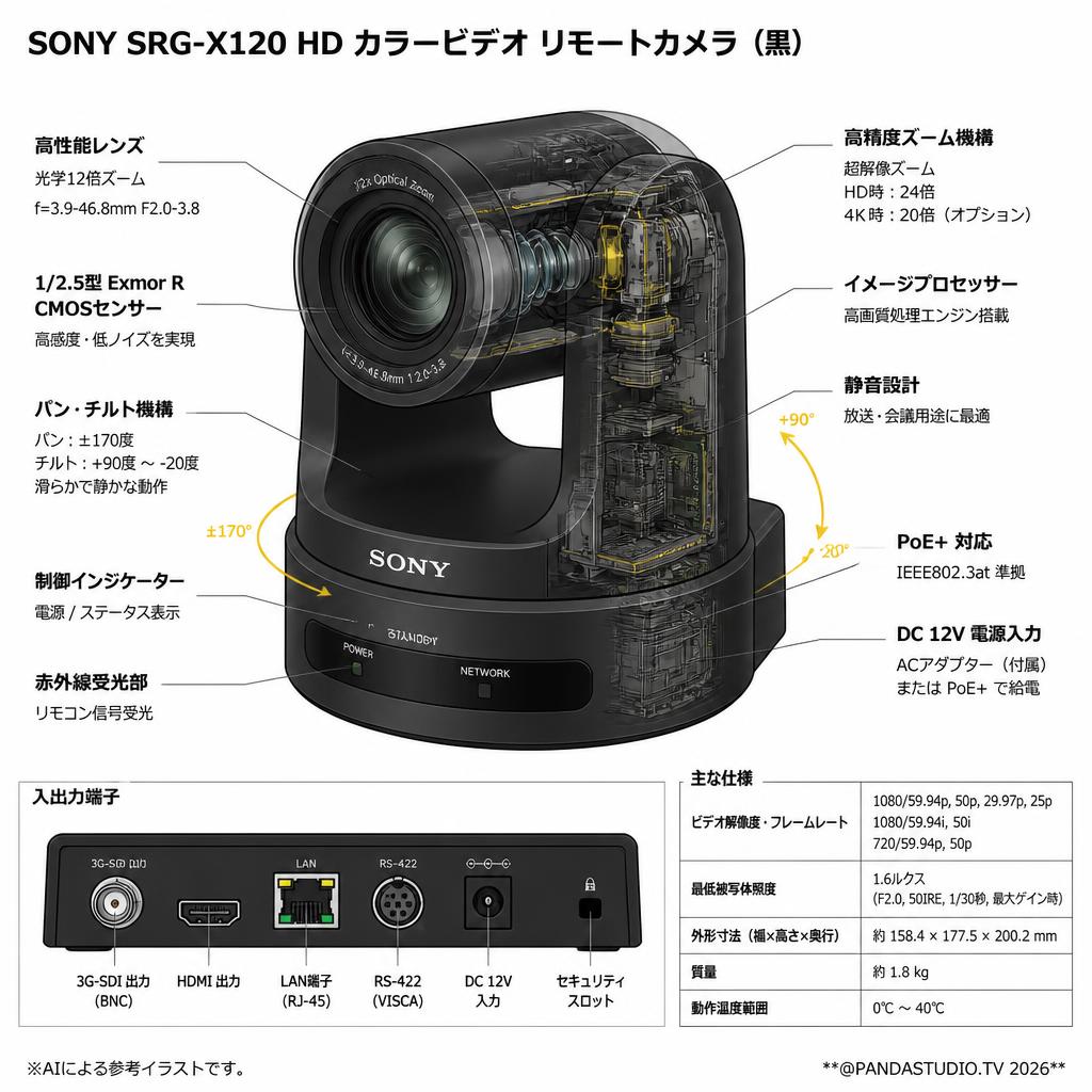 SONY SRG-X120 HD カラービデオ リモートカメラ 黒 スペック