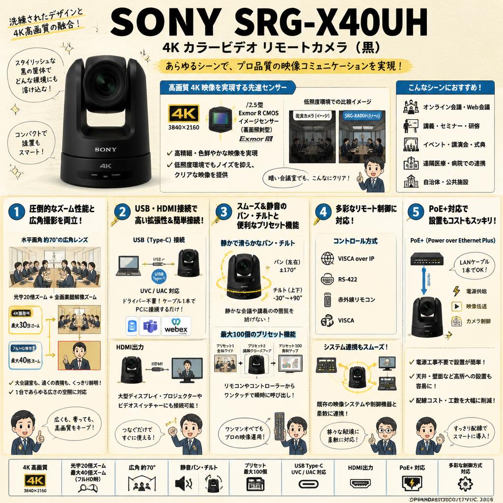 SONY SRG-X40UH 4K カラービデオ リモートカメラ 黒 概要