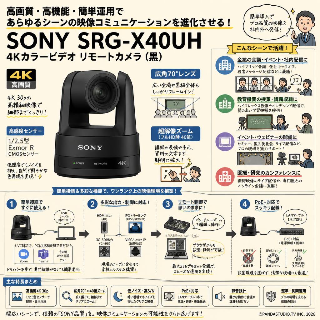 SONY SRG-X40UH 4K カラービデオ リモートカメラ 黒 おもな対象のお客様