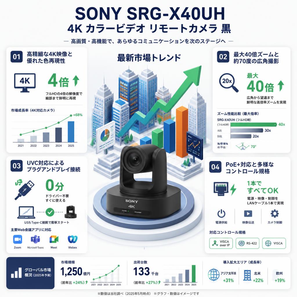 SONY SRG-X40UH 4K カラービデオ リモートカメラ 黒 セールスポイント