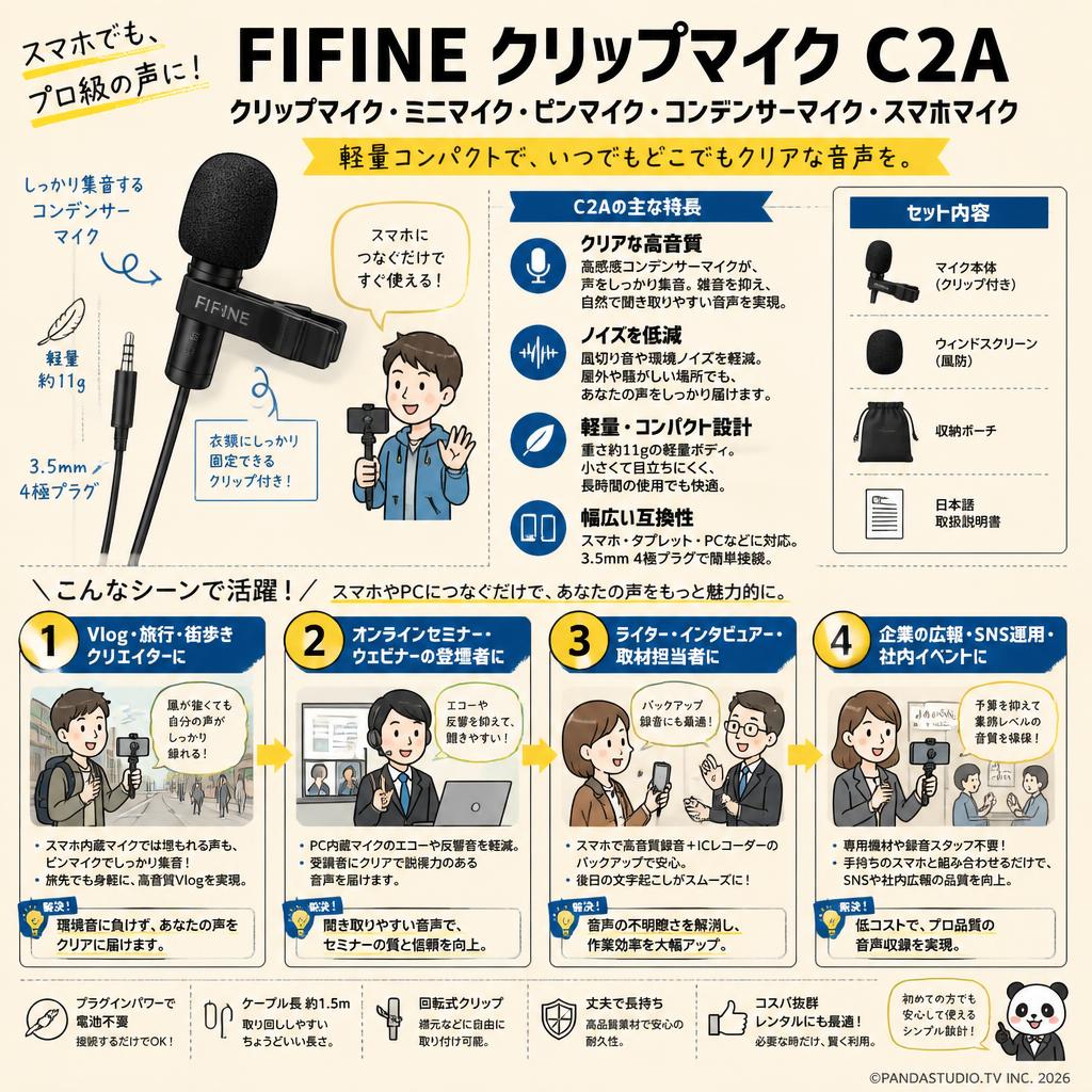 FIFINE クリップマイク ミニマイク ピンマイク コンデンサーマイク スマホマイク C2A おもな対象のお客様