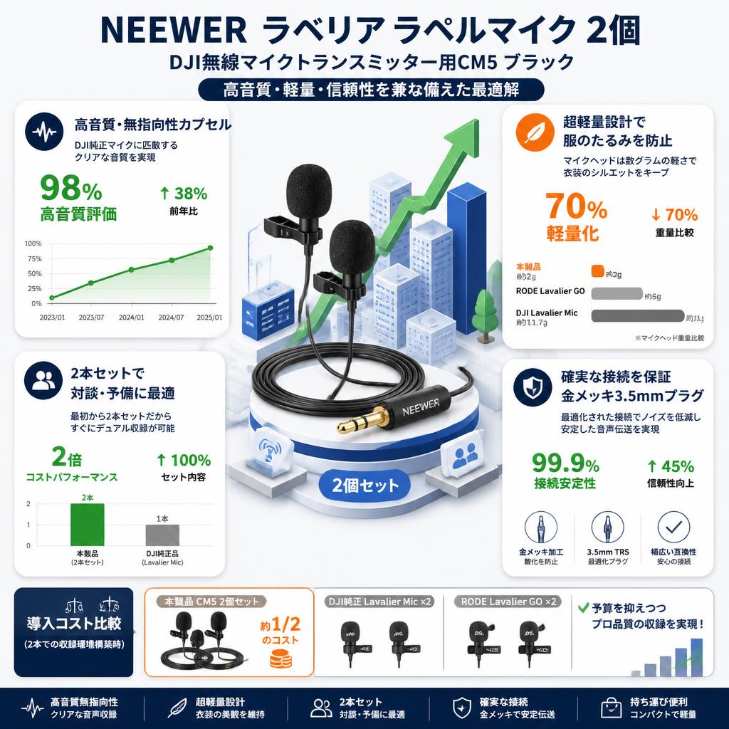 NEEWER ラベリア ラペルマイク 2個 DJI無線マイクトランスミッター用CM5 ブラック セールスポイント