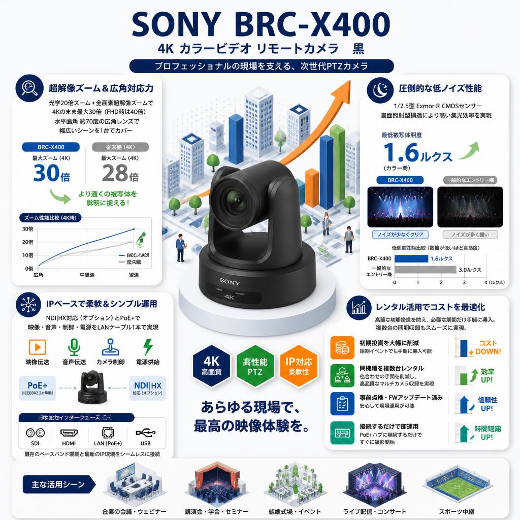 SONY BRC-X400 4K カラービデオ リモートカメラ 黒 セールスポイント