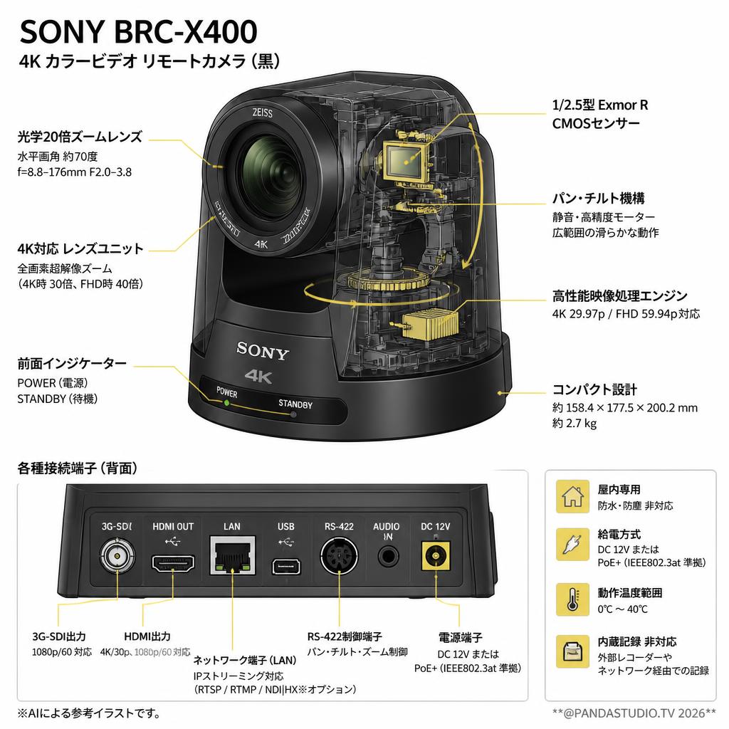 SONY BRC-X400 4K カラービデオ リモートカメラ 黒 スペック