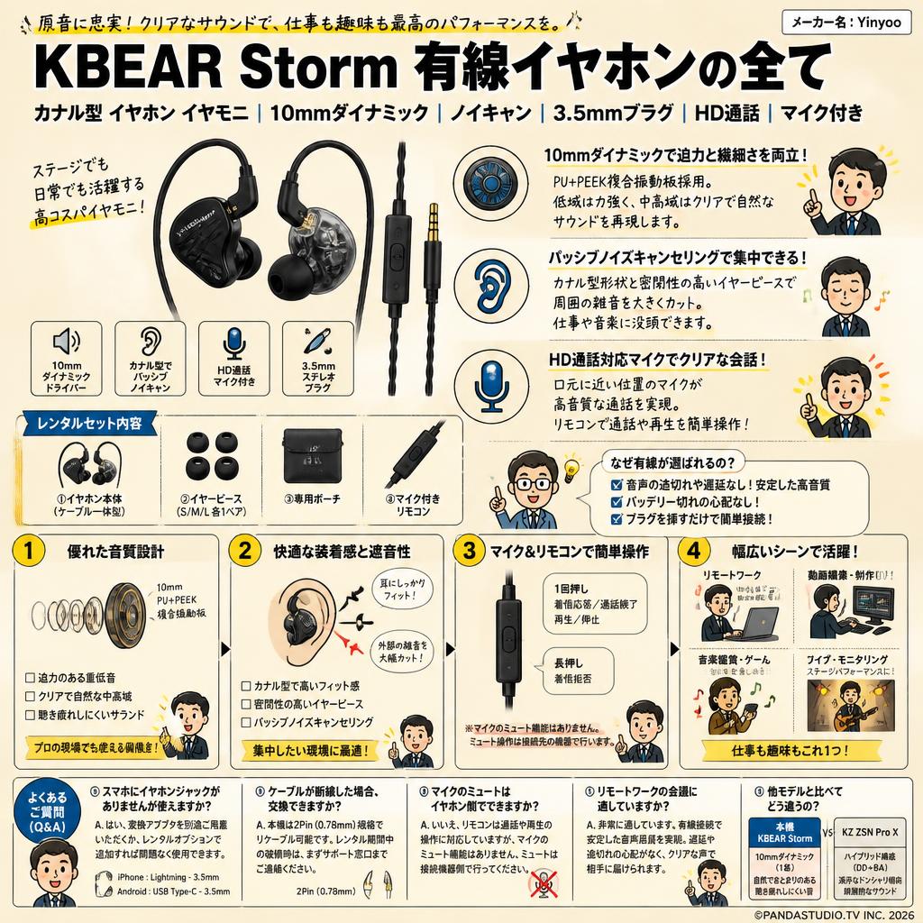 カナル型 イヤホン 有線 イヤモニ KBEAR Storm PU+PEEK 10mmダイナミック ノイキャン ステレオ イヤモニ 3.5mmプラグ HD通話ブラック・マイク付き)メーカー名：Yinyoo FAQ（よくある質問と答え）