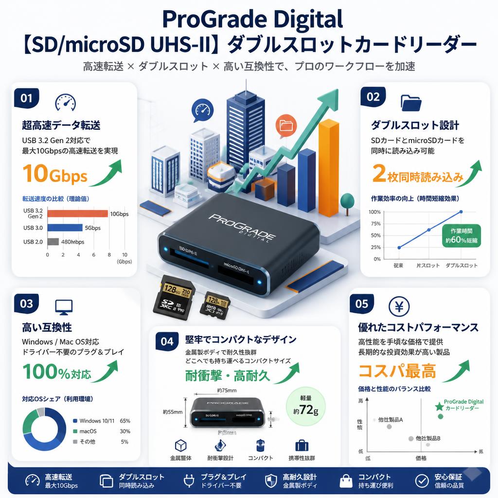 ProGrade Digital 【SD/microSD UHS-II】 ダブルスロットカードリーダー セールスポイント
