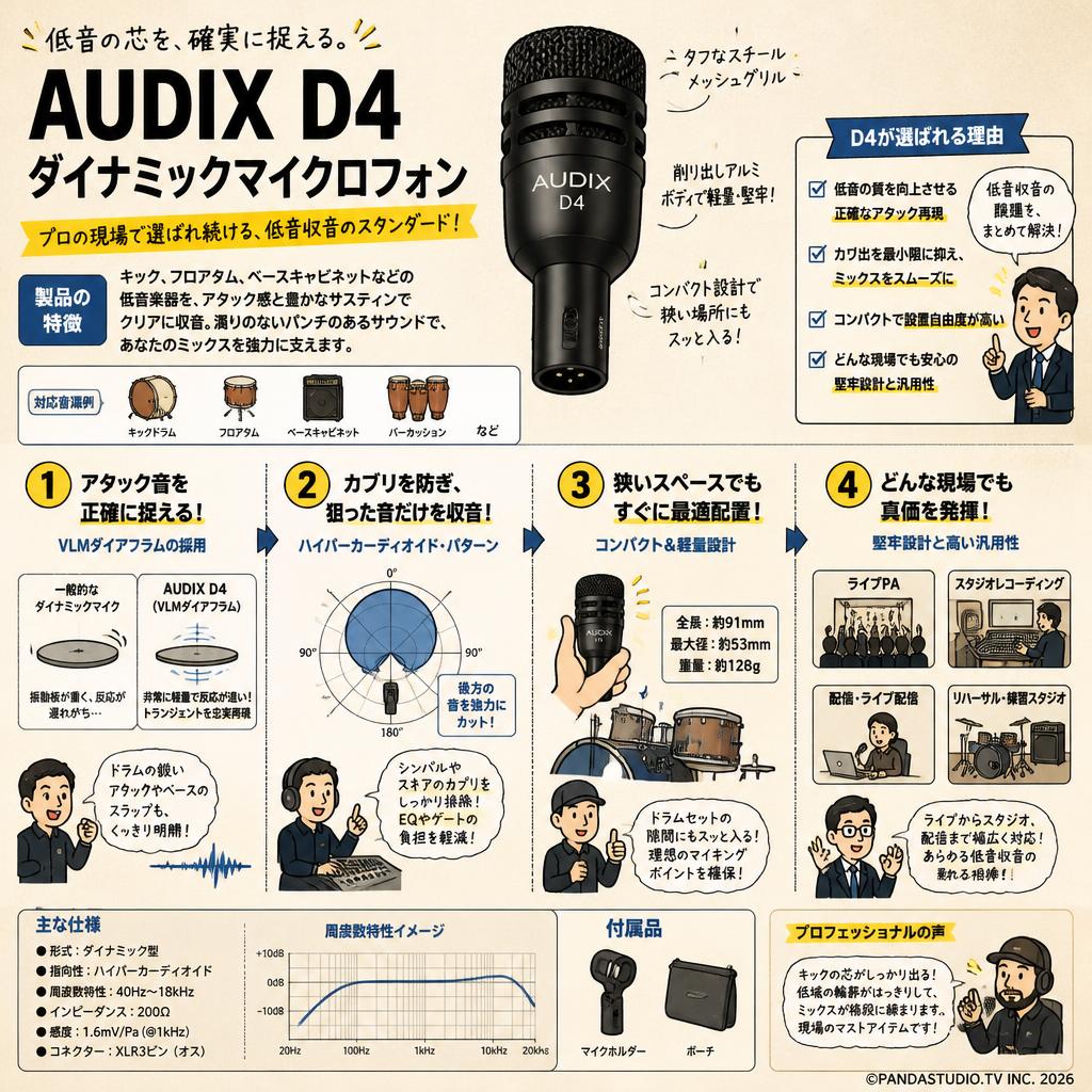 AUDIX  D4 ダイナミックマイクロフォン 概要