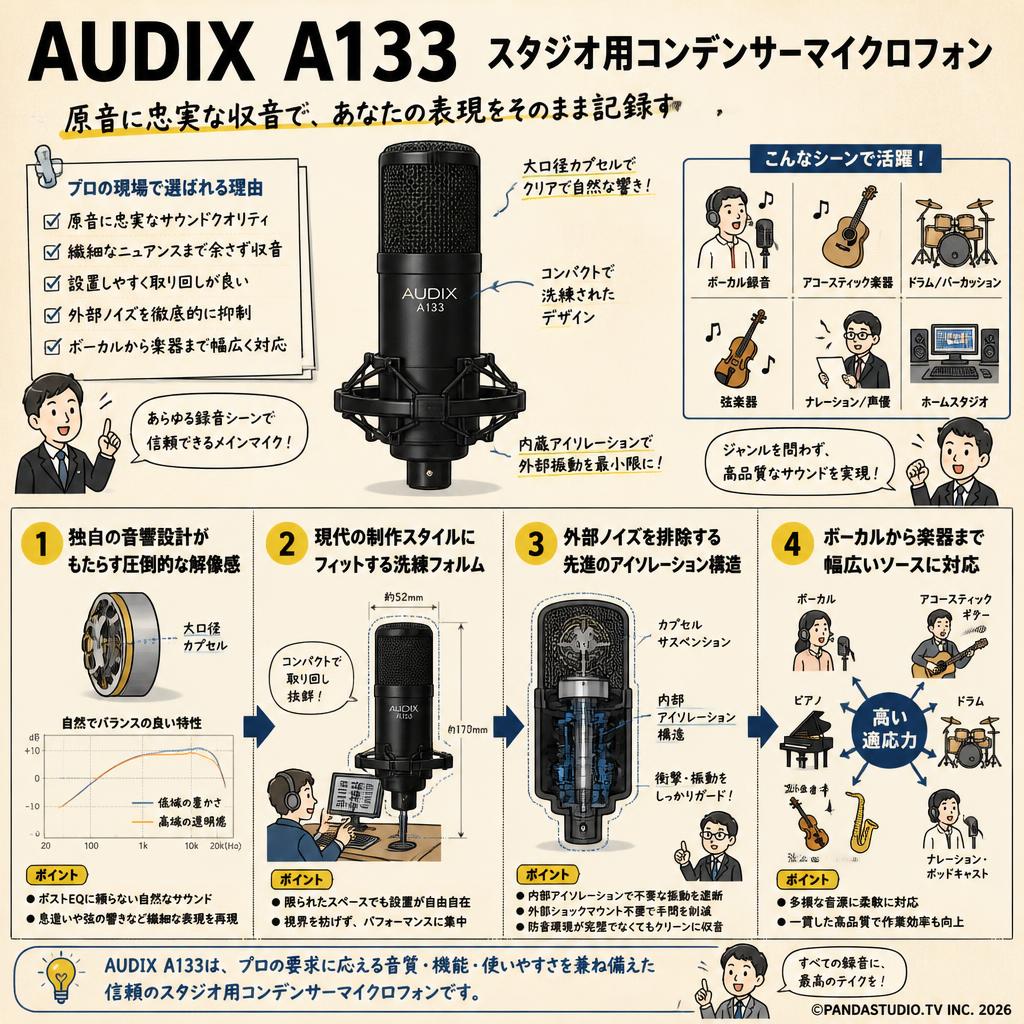 AUDIX  A133　スタジオ用コンデンサーマイクロフォン 概要