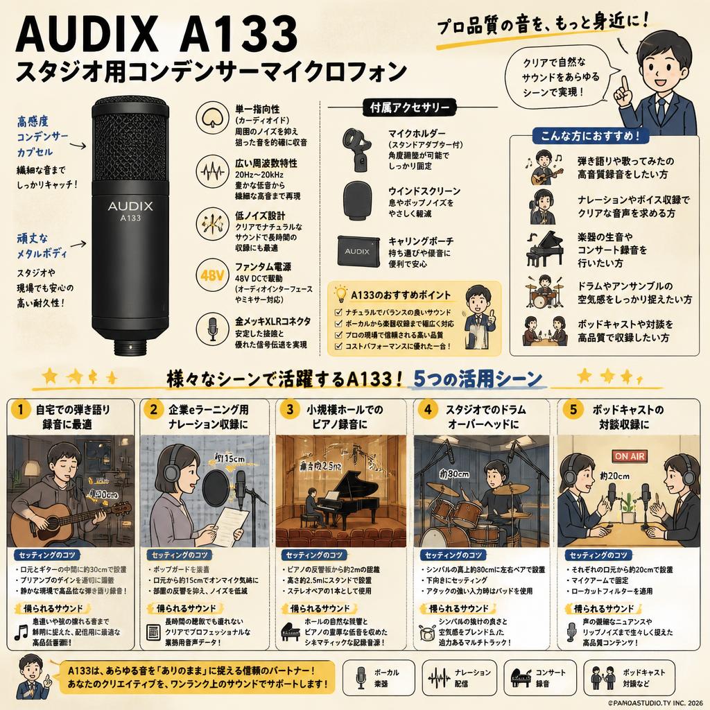 AUDIX  A133　スタジオ用コンデンサーマイクロフォン 用途