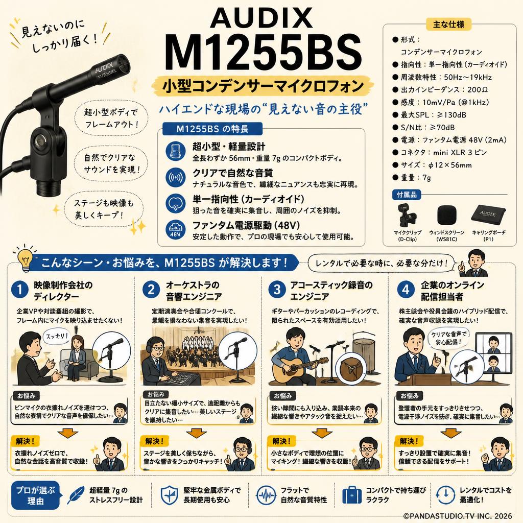 AUDIX  M1255BS　小型コンデンサーマイクロフォン おもな対象のお客様