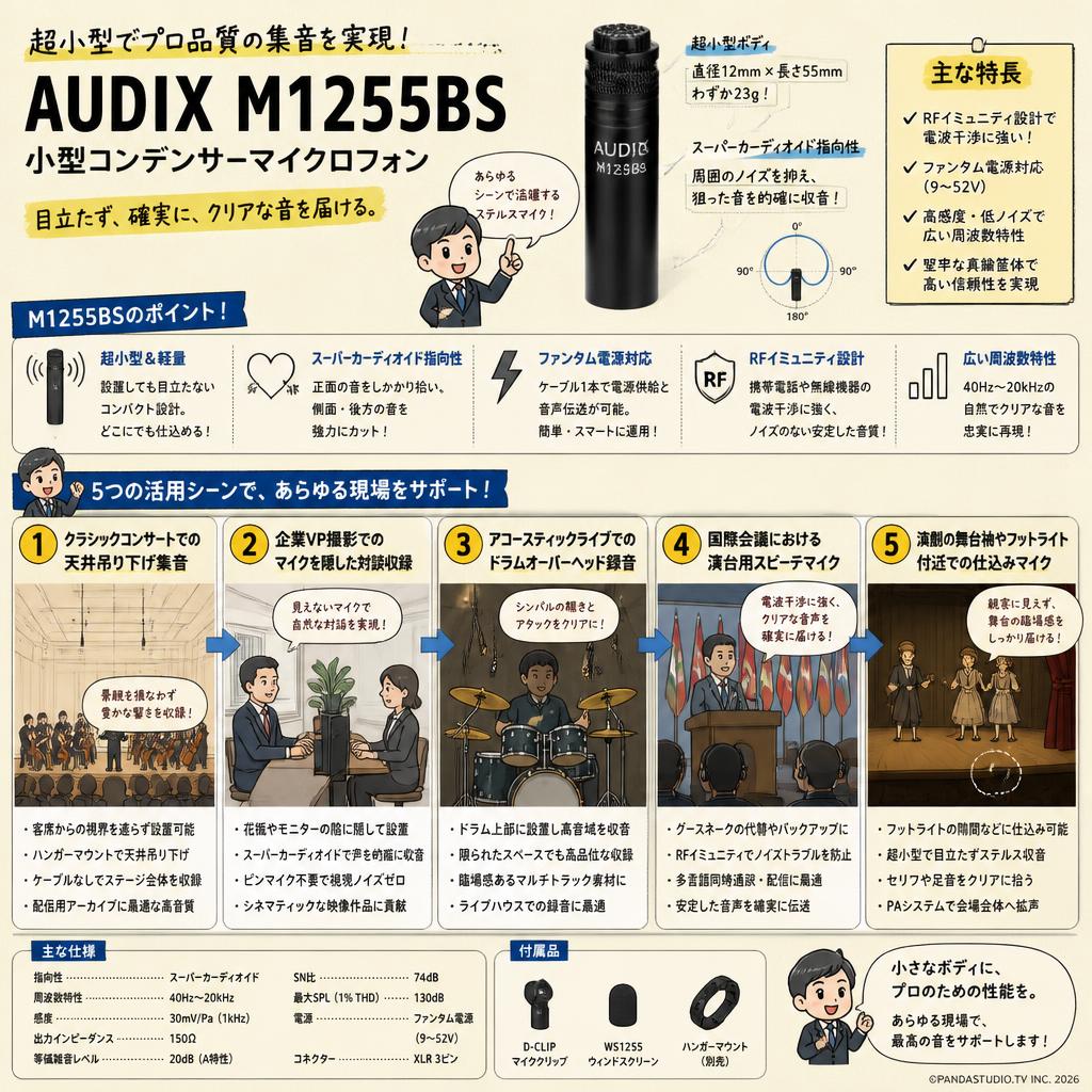 AUDIX  M1255BS　小型コンデンサーマイクロフォン 用途