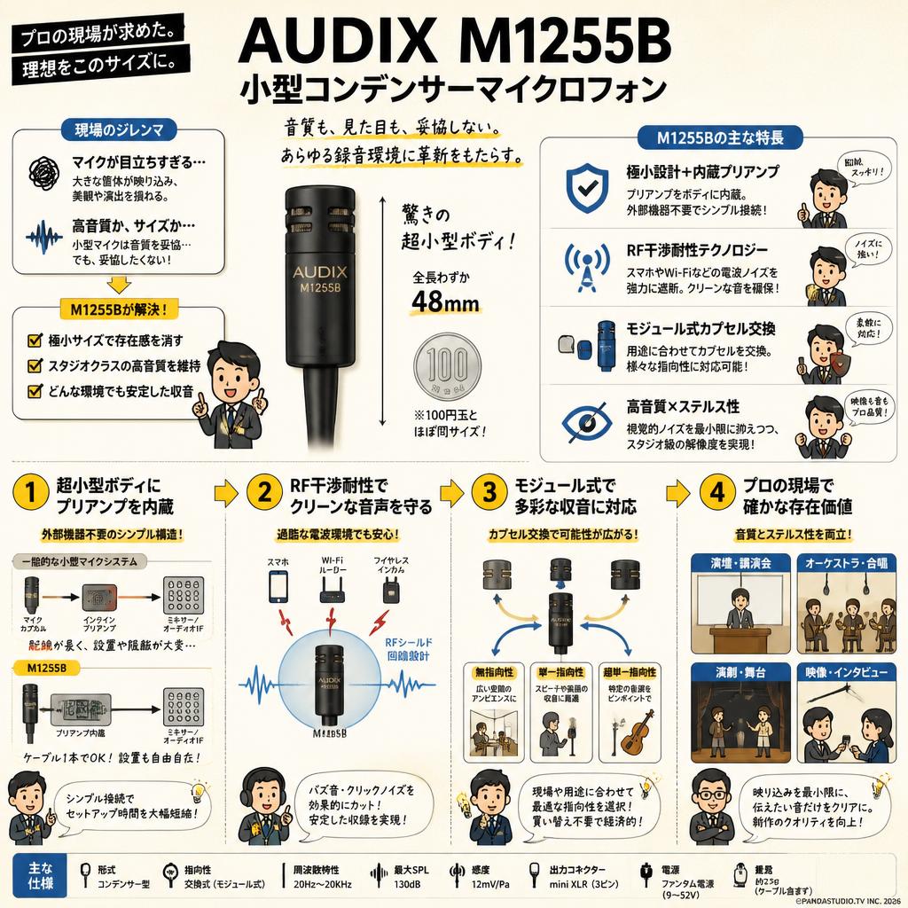 AUDIX  M1255B　小型コンデンサーマイクロフォン 概要