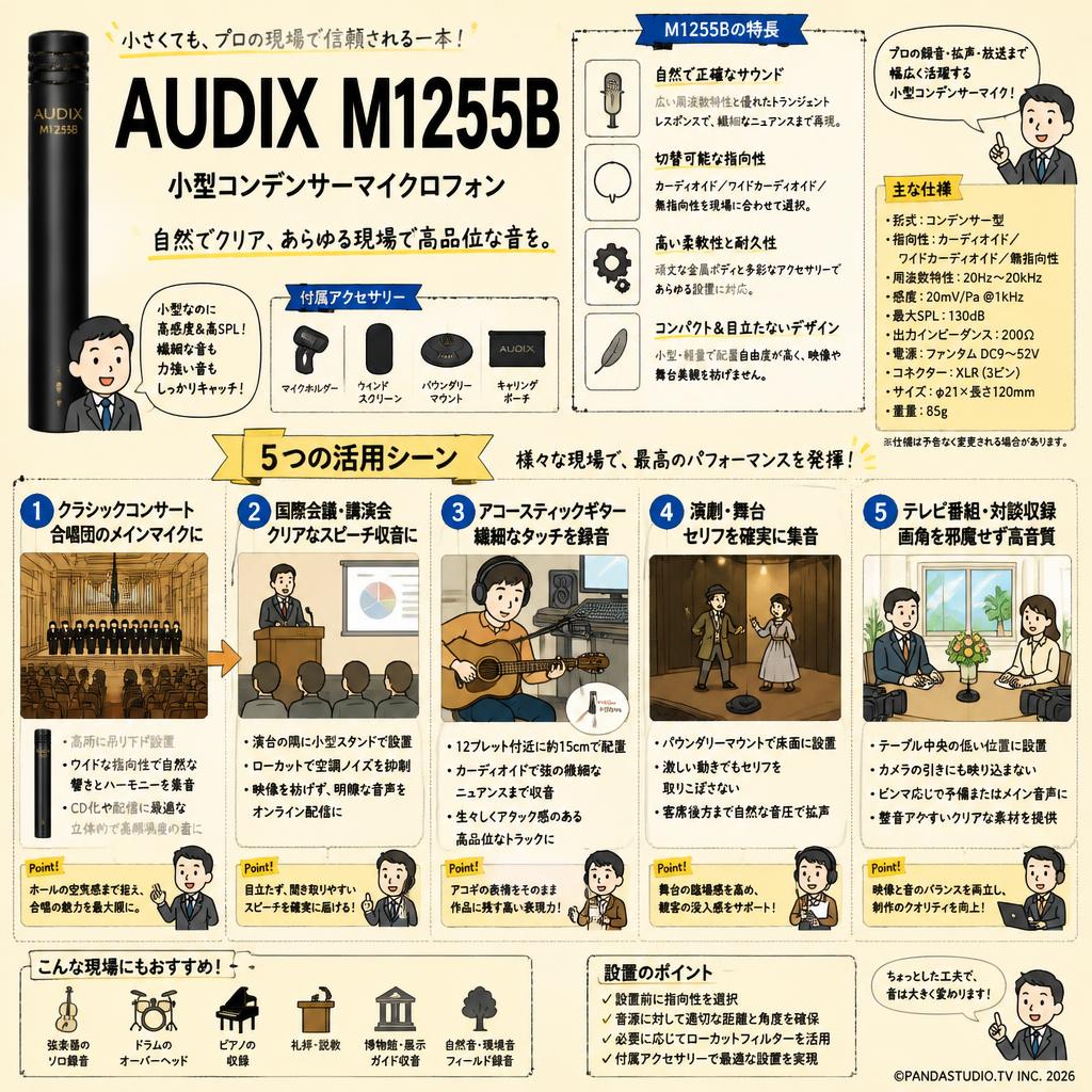 AUDIX  M1255B　小型コンデンサーマイクロフォン 用途