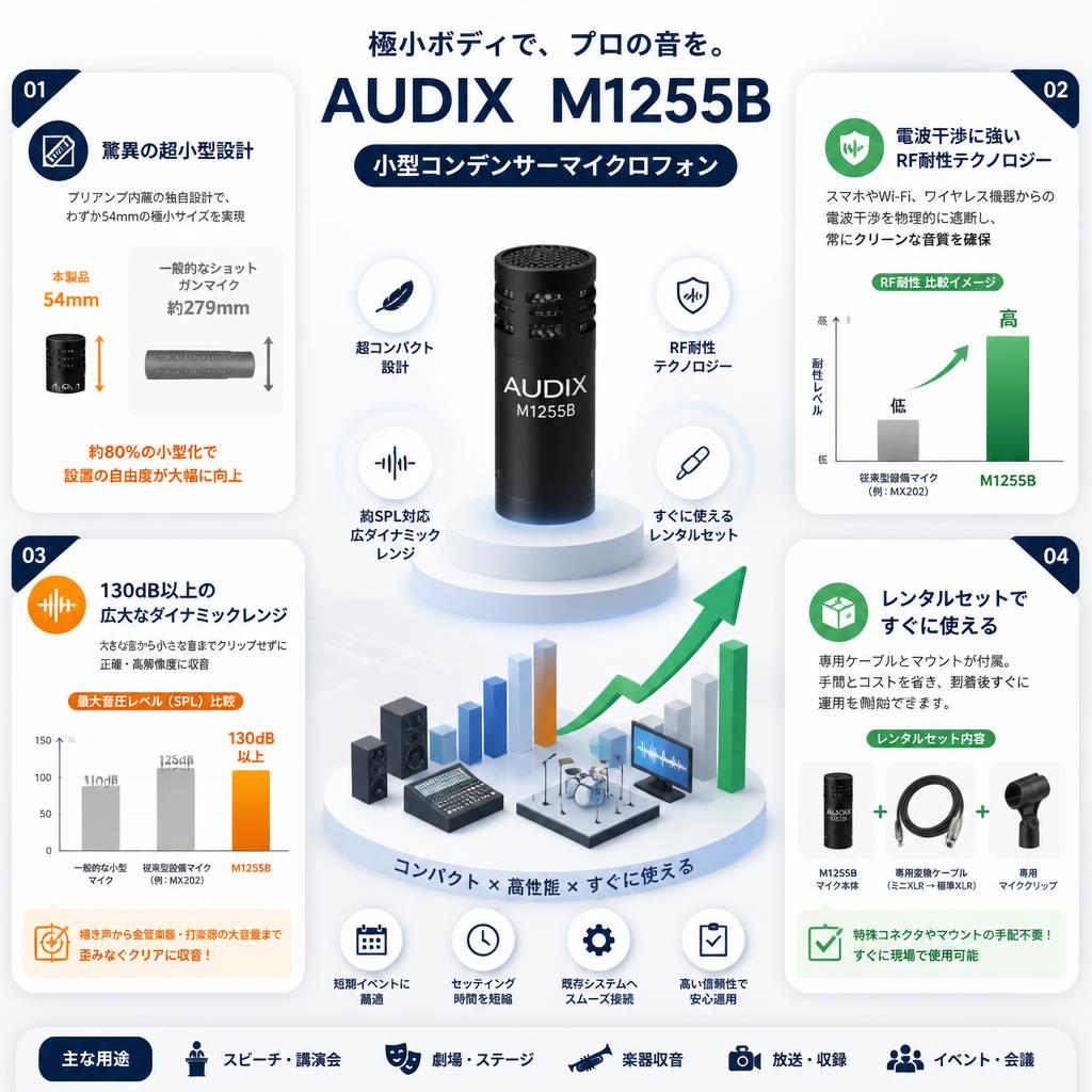 AUDIX  M1255B　小型コンデンサーマイクロフォン セールスポイント