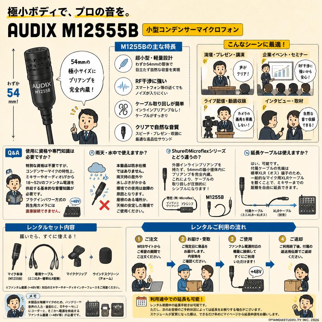 AUDIX  M1255B　小型コンデンサーマイクロフォン FAQ（よくある質問と答え）