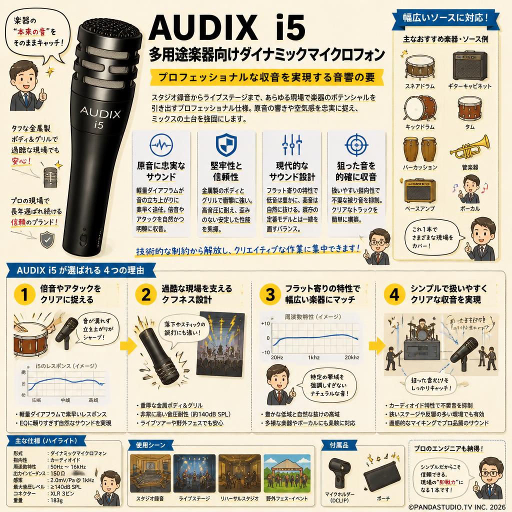 AUDIX  i5　多用途楽器向けダイナミックマイクロフォン 概要
