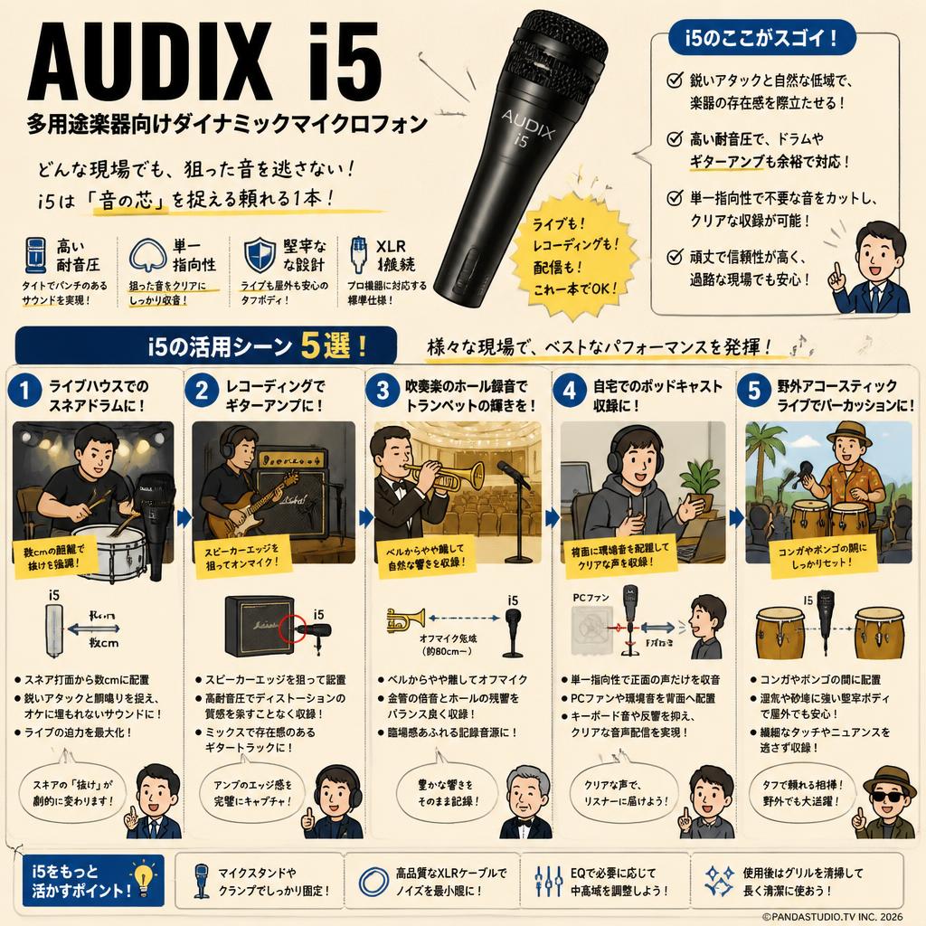 AUDIX  i5　多用途楽器向けダイナミックマイクロフォン 用途