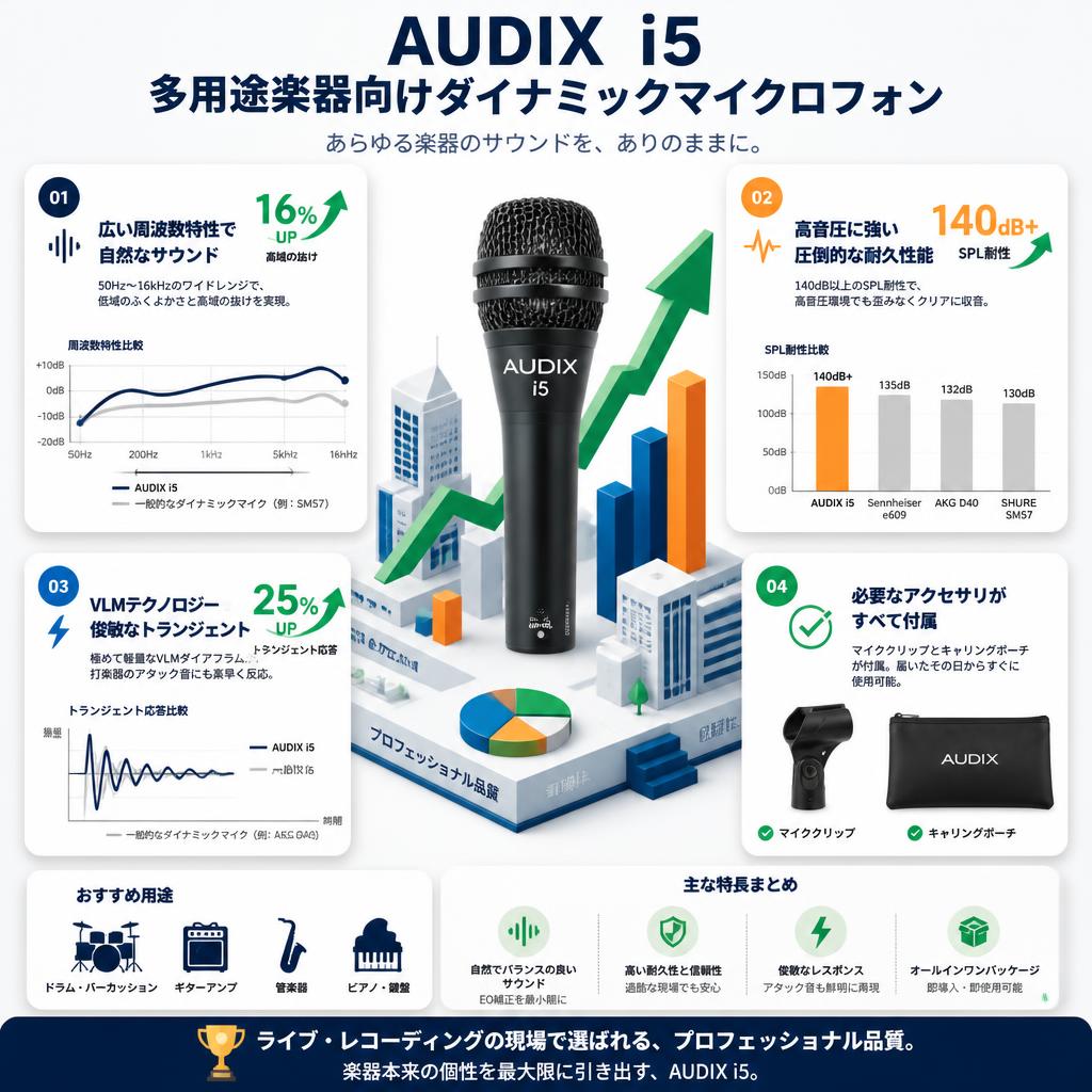 AUDIX  i5　多用途楽器向けダイナミックマイクロフォン セールスポイント