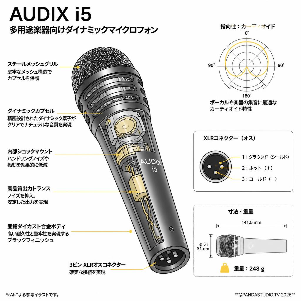 AUDIX  i5　多用途楽器向けダイナミックマイクロフォン スペック