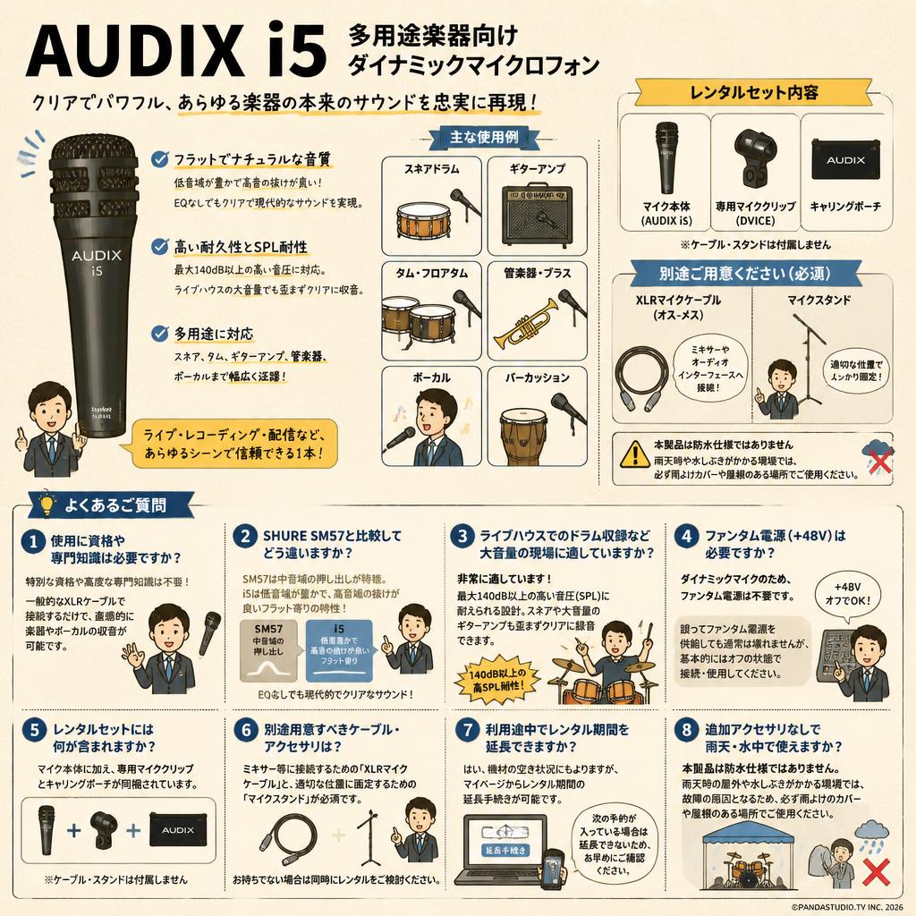 AUDIX  i5　多用途楽器向けダイナミックマイクロフォン FAQ（よくある質問と答え）