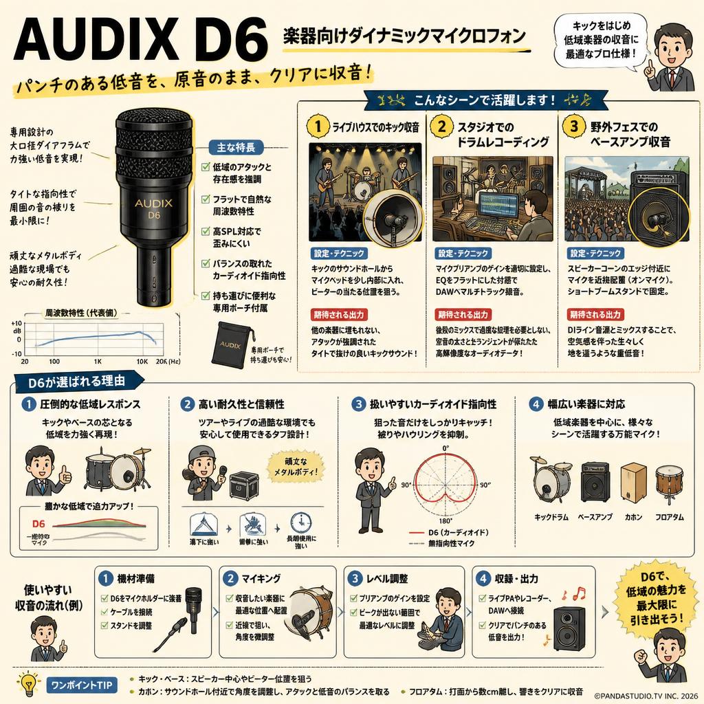 AUDIX  D6　楽器向けダイナミックマイクロフォン 用途