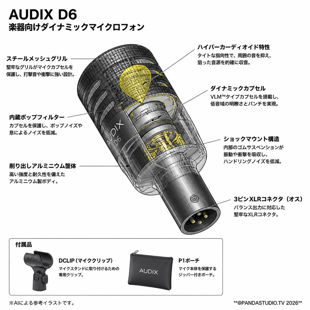 AUDIX  D6　楽器向けダイナミックマイクロフォン スペック