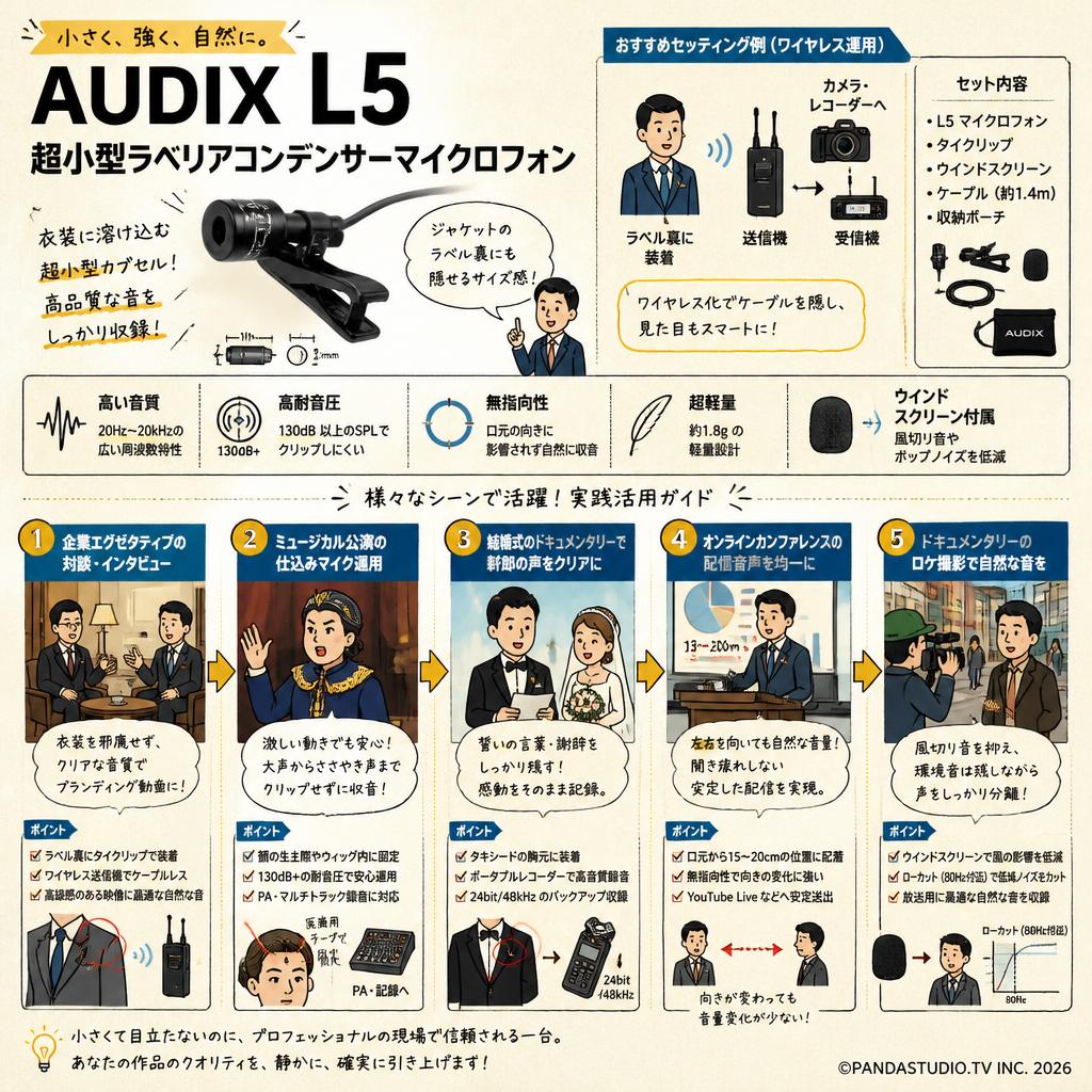 AUDIX  L5　超小型ラベリアコンデンサーマイクロフォン 用途