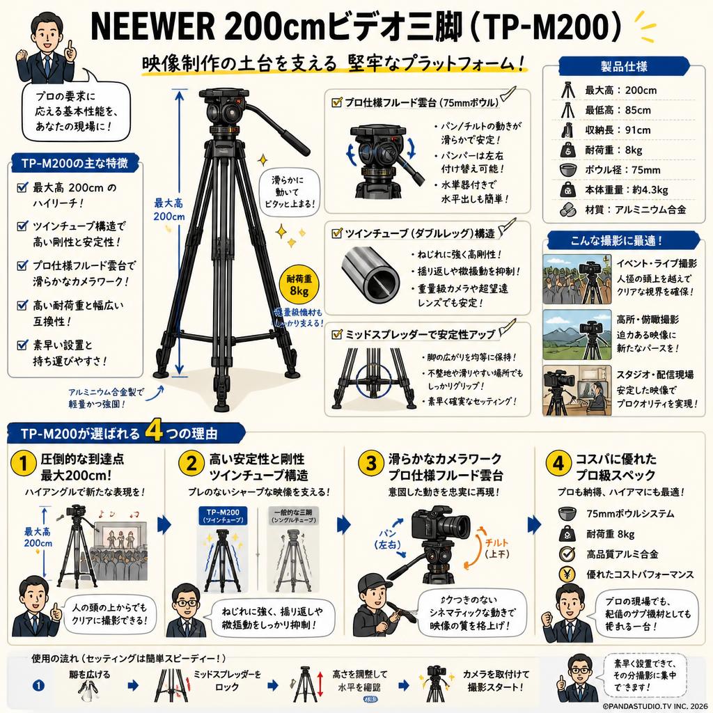 NEEWER 200cmビデオ三脚 (TP-M200) 概要