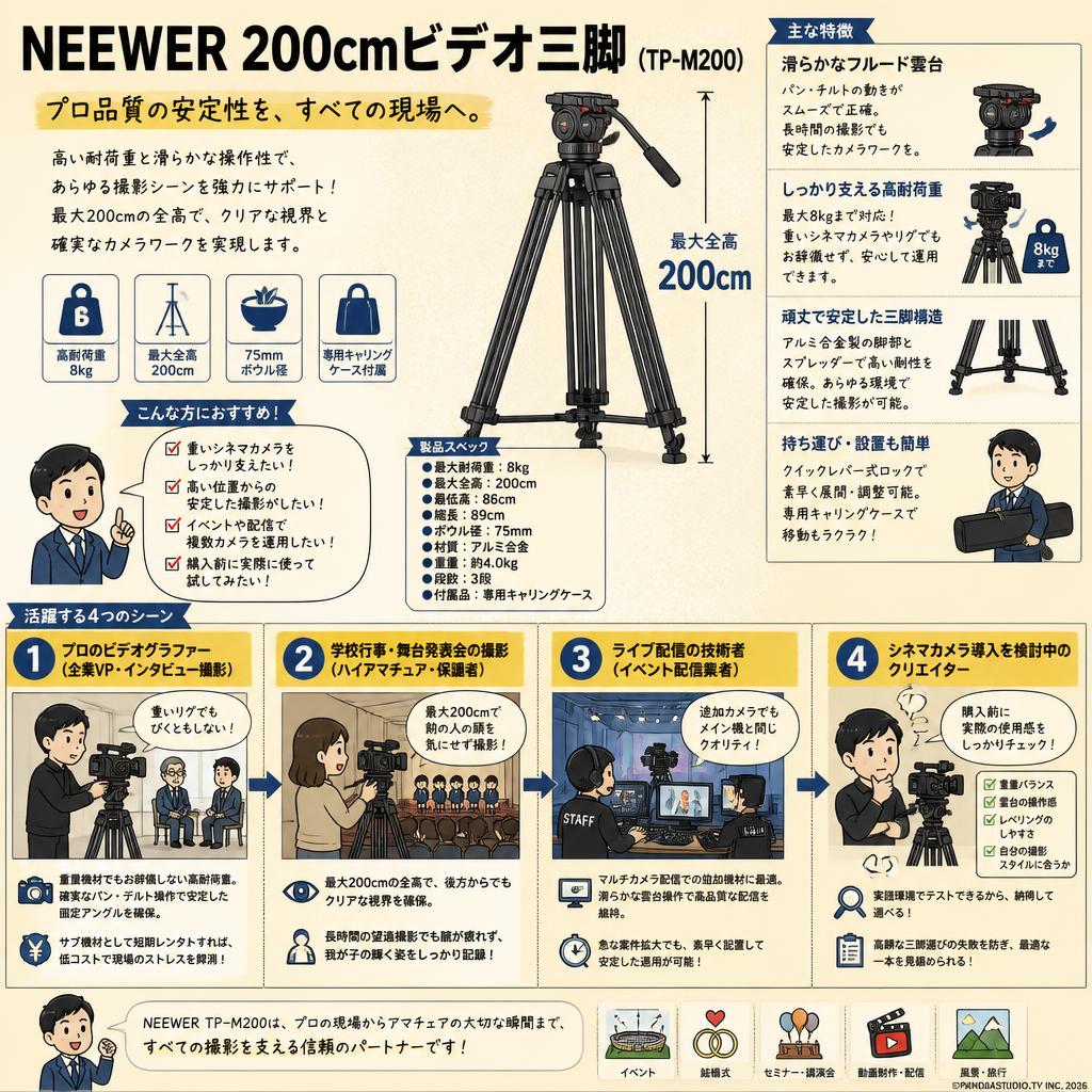 NEEWER 200cmビデオ三脚 (TP-M200) おもな対象のお客様