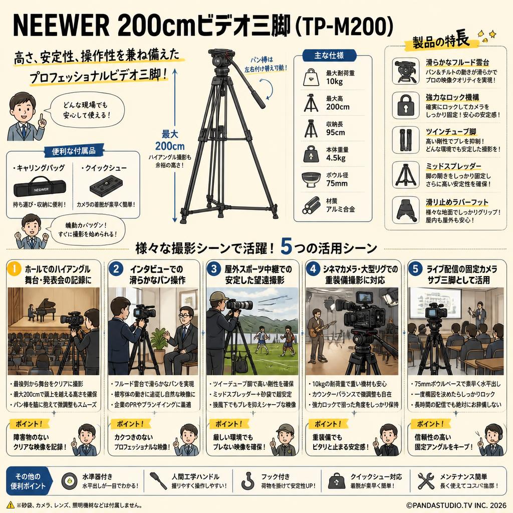 NEEWER 200cmビデオ三脚 (TP-M200) 用途