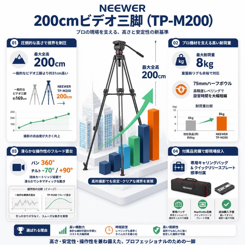NEEWER 200cmビデオ三脚 (TP-M200) セールスポイント