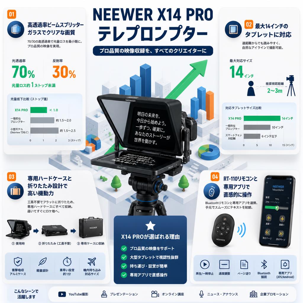 NEEWER X14 PRO テレプロンプター セールスポイント
