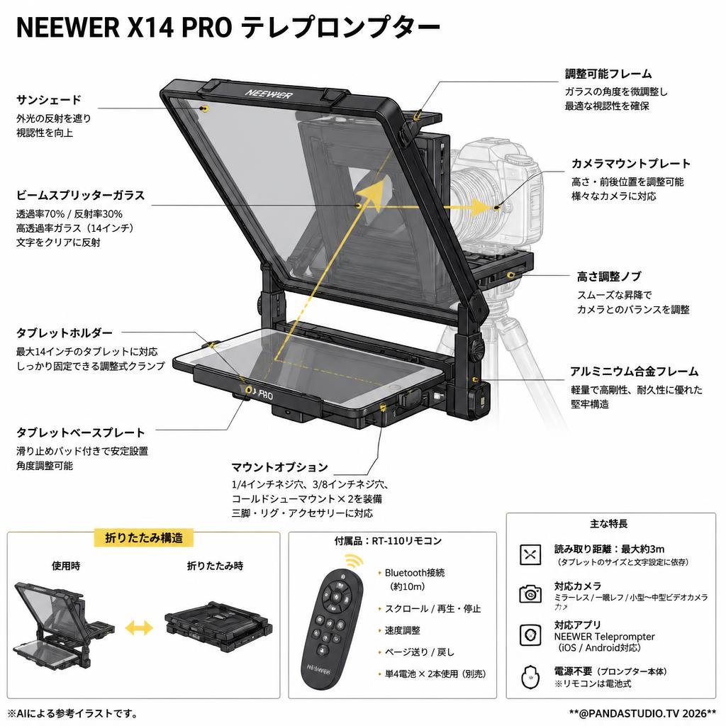 NEEWER X14 PRO テレプロンプター スペック