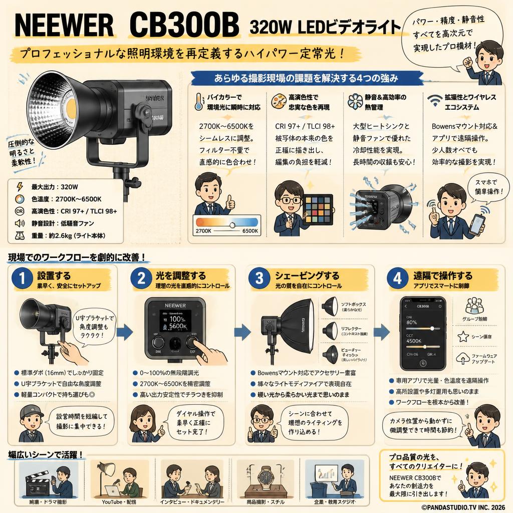 NEEWER CB300B 320W LEDビデオライト 概要