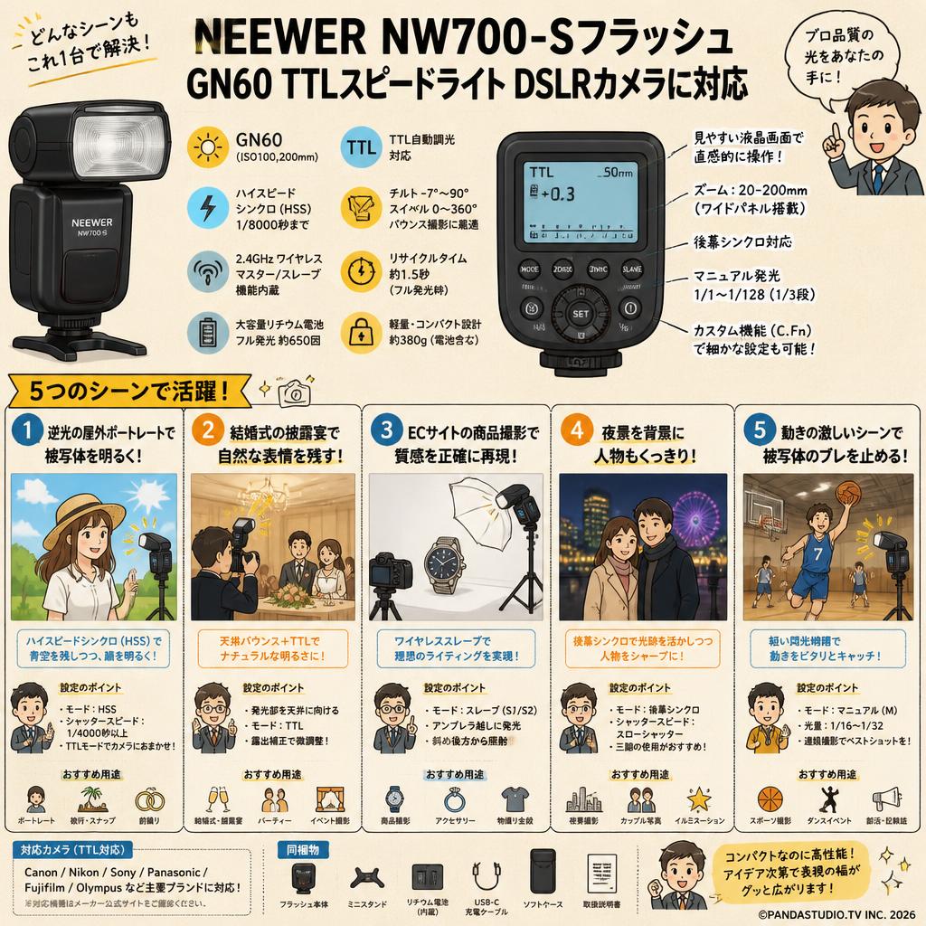 NEEWER NW700-Sフラッシュ GN60 TTLスピードライト DSLRカメラに対応 用途