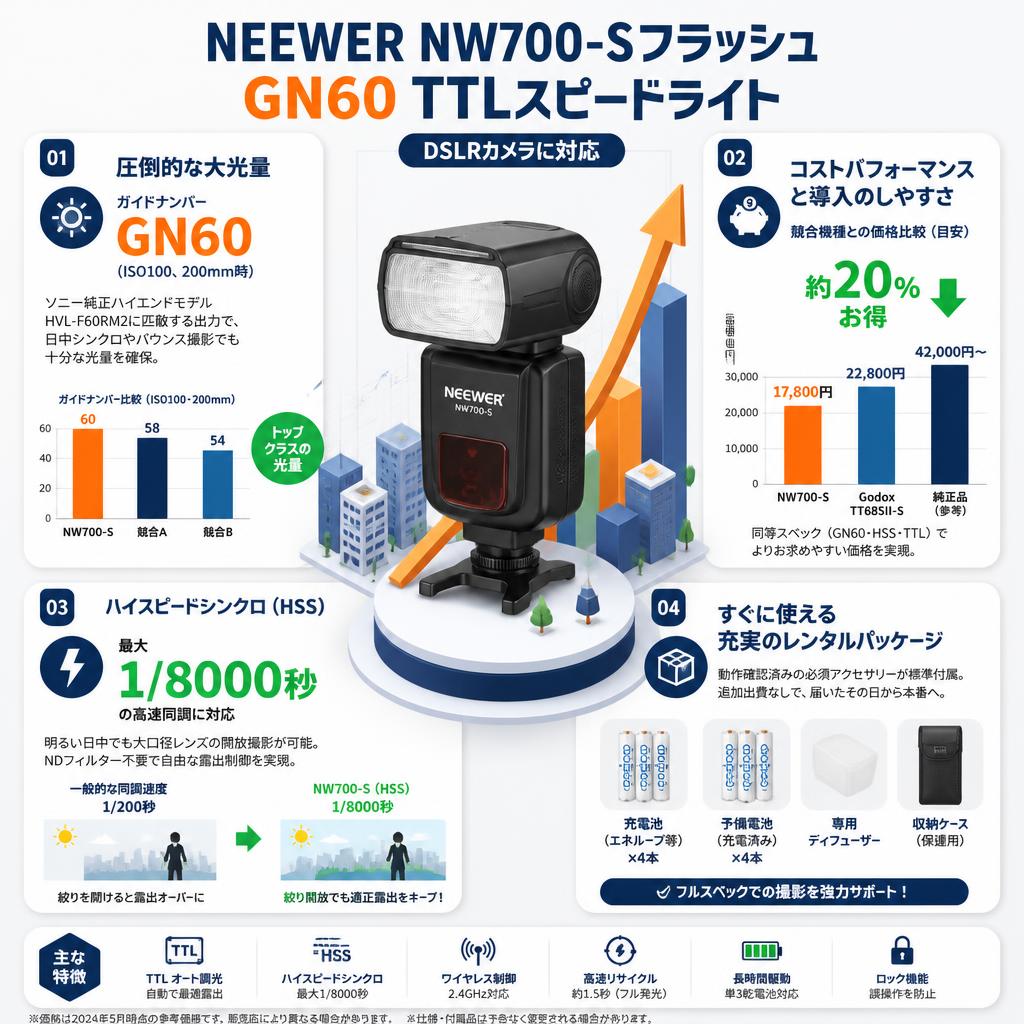NEEWER NW700-Sフラッシュ GN60 TTLスピードライト DSLRカメラに対応 セールスポイント