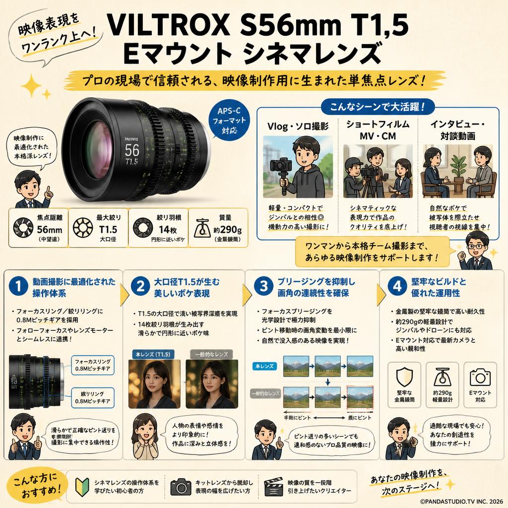 VILTROX S56mm T1.5  Eマウント シネマレンズ 概要