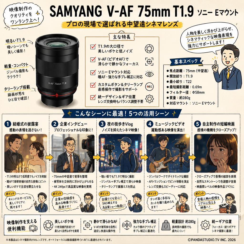 SAMYANG V-AF 75mm T1.9 ソニー Eマウント 用途