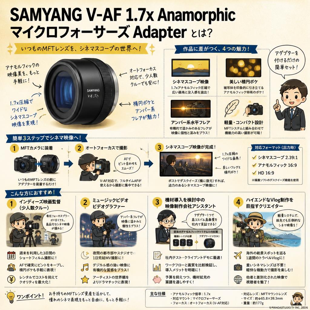 SAMYANG V-AF 1.7x Anamorphic マイクロフォーサーズ Adapter おもな対象のお客様