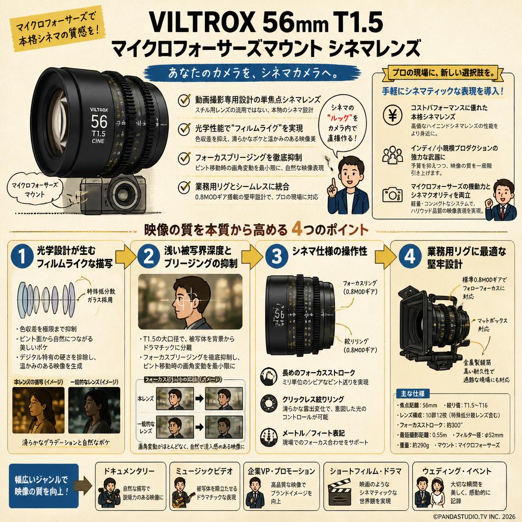 VILTROX 56mm T1.5 マイクロフォーサーズマウント シネマレンズ 概要