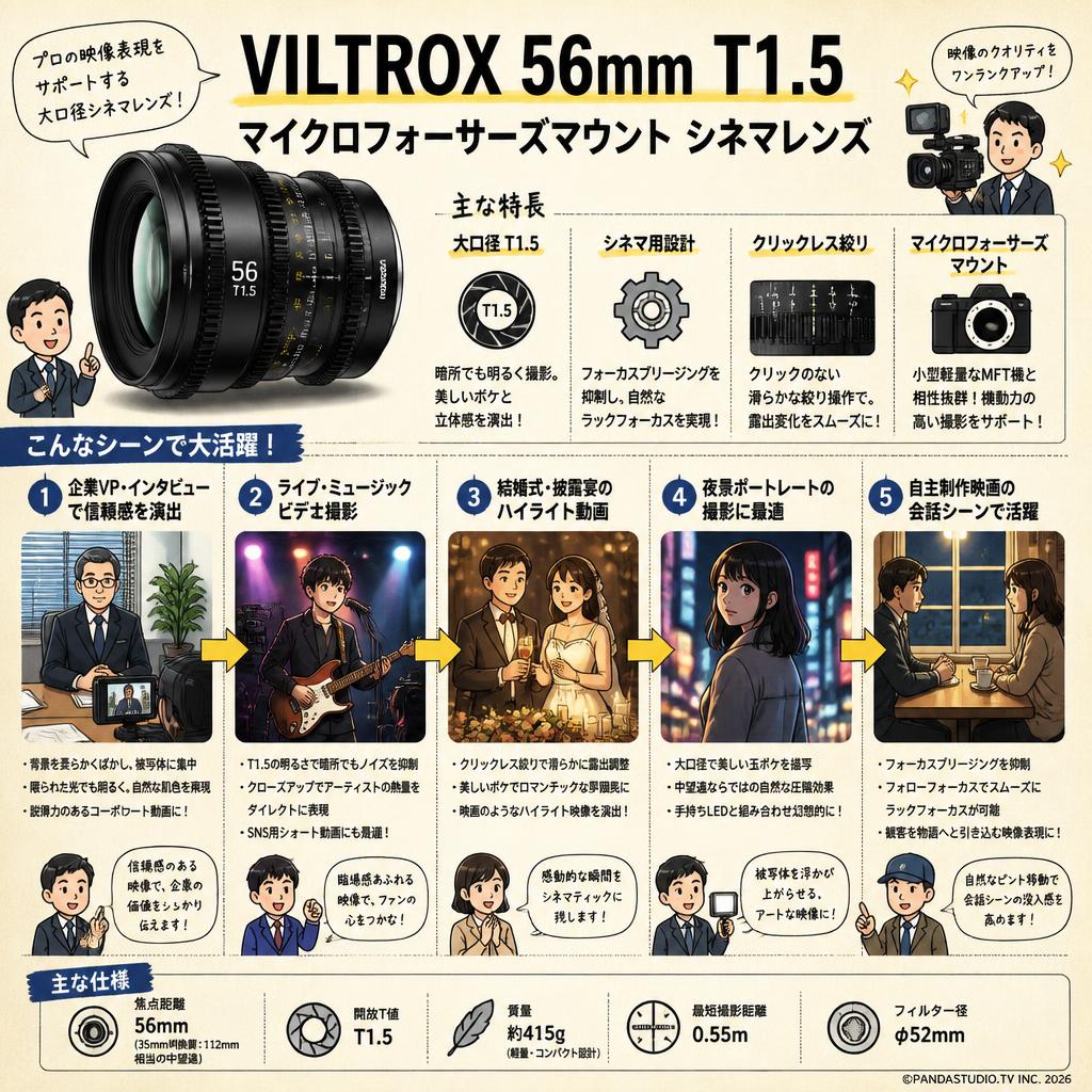 VILTROX 56mm T1.5 マイクロフォーサーズマウント シネマレンズ 用途