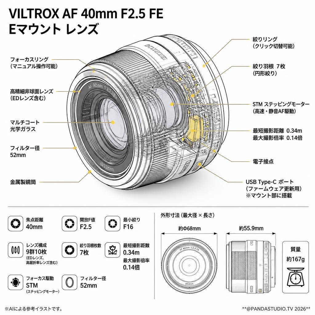 VILTROX AF 40mm F2.5 FE Eマウント レンズ スペック