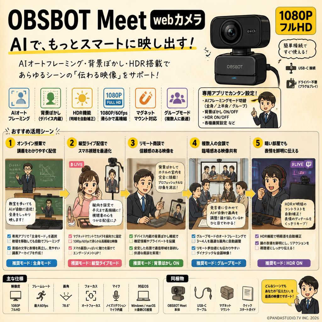 OBSBOT Meet webカメラ 1080P フルHD 用途