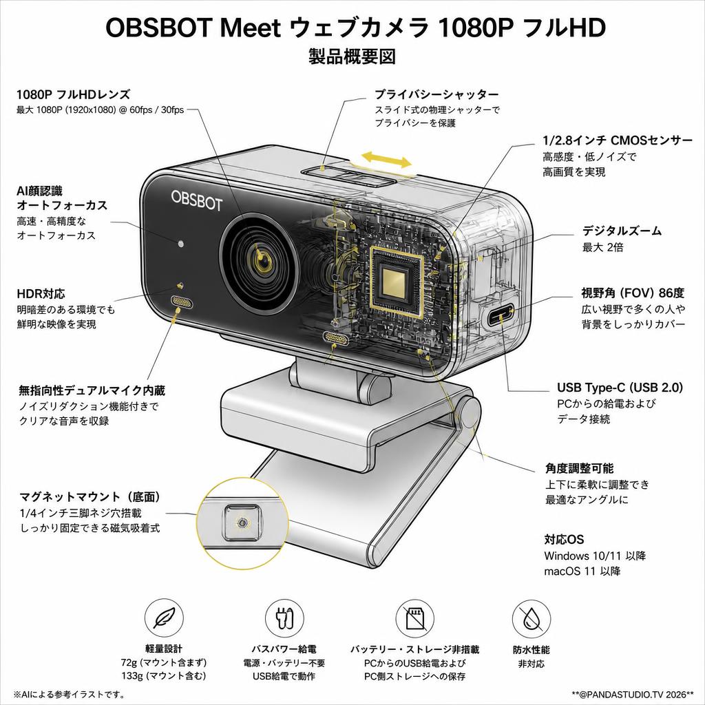 OBSBOT Meet webカメラ 1080P フルHD スペック
