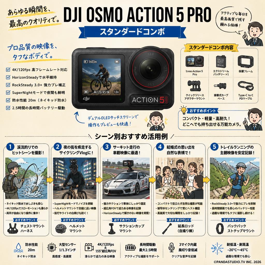 DJI Osmo Action 5 pro スタンダードコンボ 用途