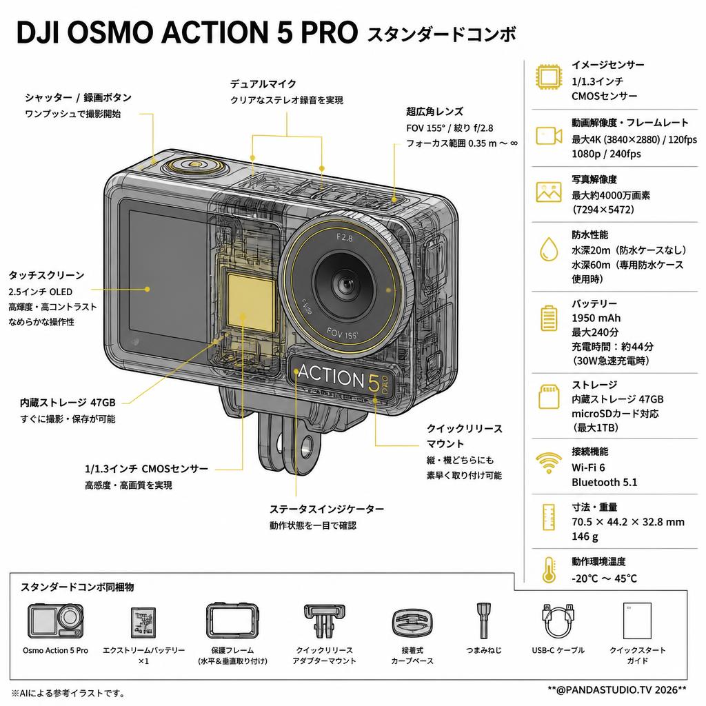 DJI Osmo Action 5 pro スタンダードコンボ スペック